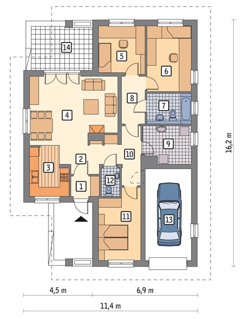 Rzut parteru POW. 116,8 m²