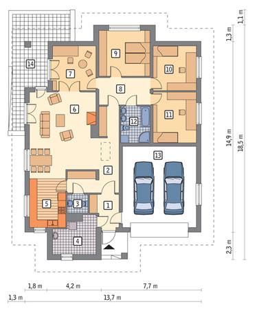 RZUT PARTERU POW. 128,9 m²